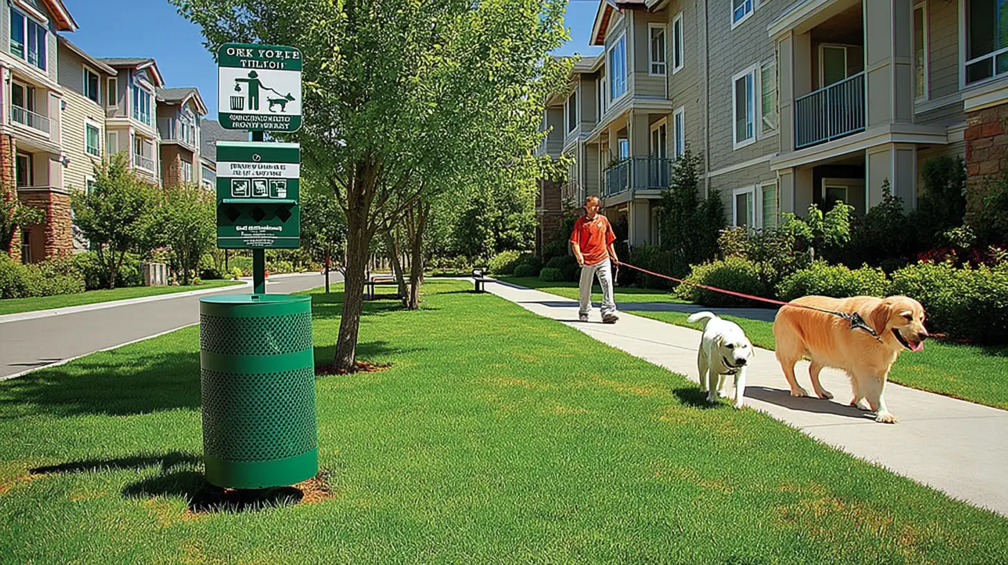 Clean apartment complex with professional pet waste station and well-maintained grounds